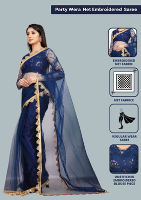 Yashvi Designer Embellished Bollywood Net Saree(Black)