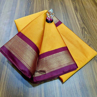NST5 Printed Paithani Cotton Silk Saree(Gold, Brown)