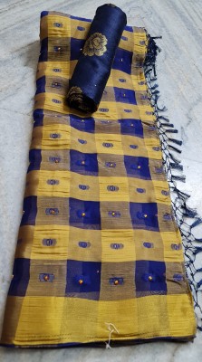 Stylish Sarees Self Design, Checkered Bollywood Viscose Rayon, Chiffon Saree(Dark Blue, Cream)