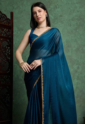 Nxika Embroidered, Self Design Bollywood Silk Blend Saree(Dark Blue)