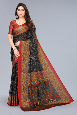 FABMORA Printed Daily Wear Chiffon, Georgette Saree(Black)