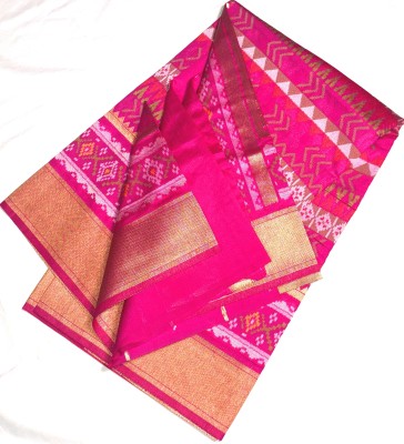 ANUDHYA FASHION Printed Pochampally Cotton Silk Saree(Pink)