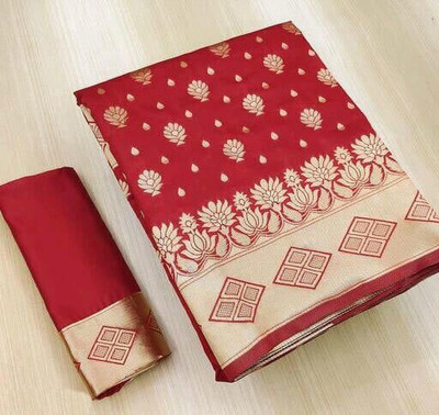 Amrut Collection Woven Banarasi Silk Blend Saree(Red)