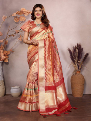 NEGRONI Embroidered Daily Wear Cotton Silk Saree(Red)