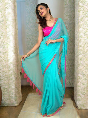 LEGANCY FASHION Embroidered Bollywood Georgette Saree(Light Blue)