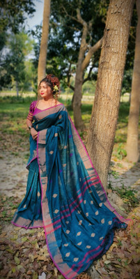 SAYAN CREATION Self Design Handloom Pure Cotton Saree(Dark Green)