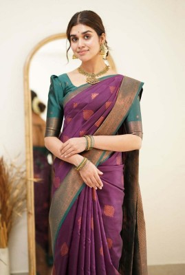 FABLINK Self Design Banarasi Chiffon Saree(Purple)