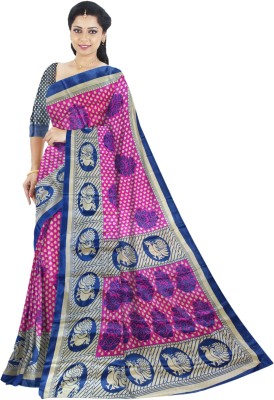 WomenFashion Printed Daily Wear Crepe Saree(Pink, Blue)