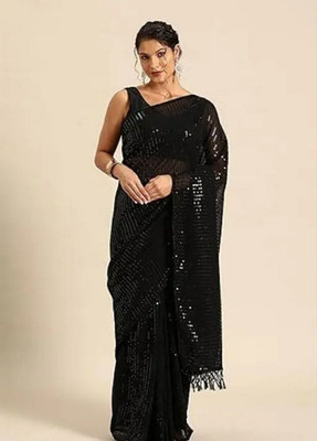 ANGEL CREATIVE Self Design Bollywood Georgette Saree(Black)