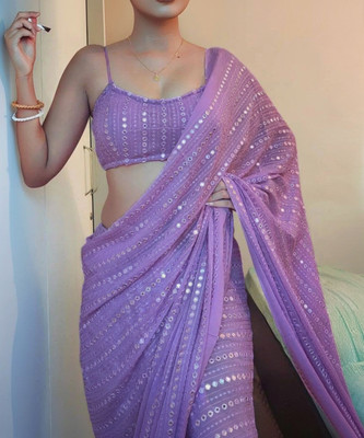 Nena Fashion Embroidered Bollywood Georgette Saree(Purple)