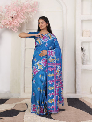 Tasrika Digital Print Patola Silk Blend Saree(Blue)