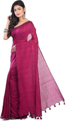Piyari Fashion Solid/Plain Maheshwari Cotton Silk Saree(Pink)