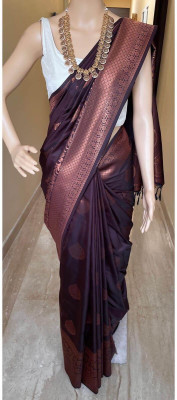 WOMENELEGENCE Embellished Banarasi Pure Silk Saree(Brown)