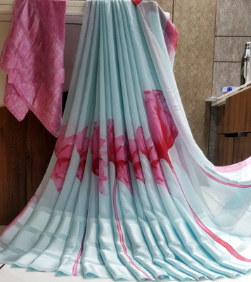 SMC Printed Daily Wear Pure Cotton Saree(Light Blue)
