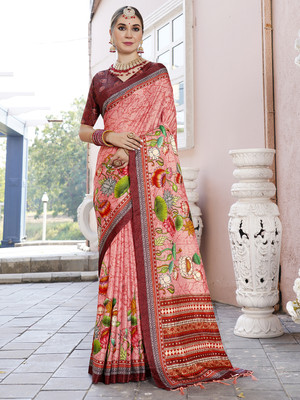 ANOUK Digital Print Bollywood Crepe Saree(Pink)
