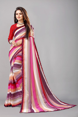 Mandani & Co. Self Design, Striped, Applique Bollywood Georgette, Chiffon Saree(Multicolor)