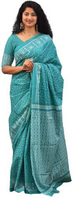 DASTKARPRINT Printed, Color Block, Blocked Printed, Floral Print, Dyed Daily Wear Pure Cotton Saree(Blue)