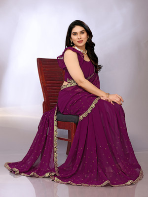 FABMORA Embellished Bollywood Georgette Saree(Magenta)