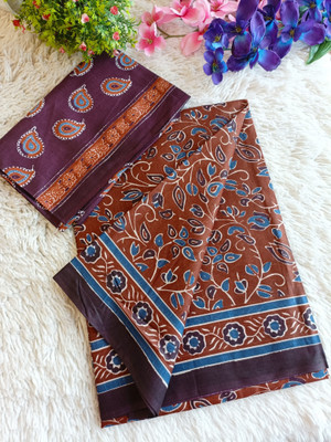 RAGISHA ENTERPRISE Printed Handloom Cotton Silk Saree(Brown)