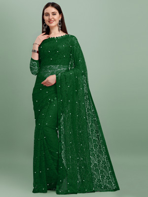 LOROFY Self Design Bollywood Net Saree(Green)
