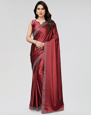 ANIRAV Embellished Bollywood Jimmy choo, Satin Saree(Maroon)