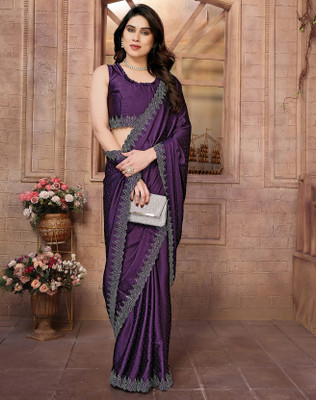 YASHIKA Embellished, Woven Bollywood Satin Saree(Purple)