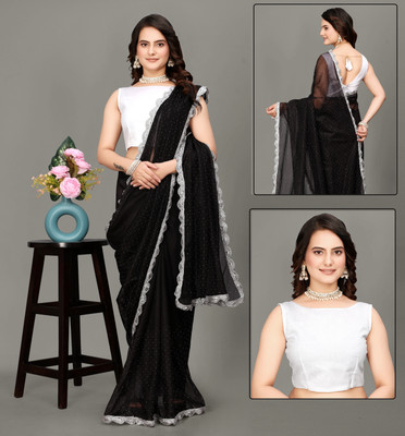 Elegance Avenue Embroidered Bollywood Net Saree(Black)