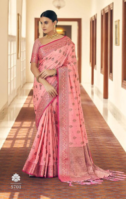 VISVASTA Printed Banarasi Jacquard Saree(Pink)