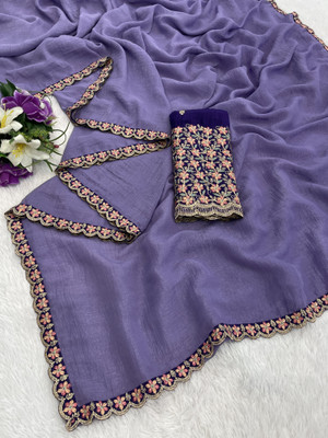 K 5 FASHION Embroidered Bollywood Georgette Saree(Purple)