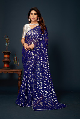 REDFISH Self Design Daily Wear Lycra Blend Saree(Dark Blue)