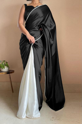 Julee Solid/Plain Bollywood Silk Blend Saree(Black)