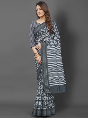 Sareemall Printed Daily Wear Cotton Silk Saree(Grey)