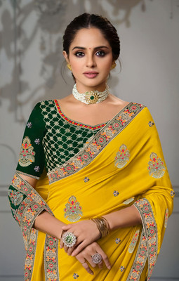 shyamlata Embroidered, Embellished Bollywood Georgette Saree(Yellow)