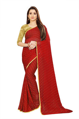 JiproStore Printed Daily Wear Chiffon Saree(Red)