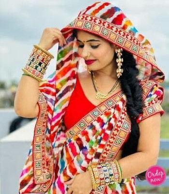 Hirank Printed Leheria Georgette Saree(Multicolor)