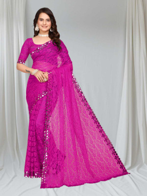 MAA CREATION Embellished Bollywood Net Saree(Pink)