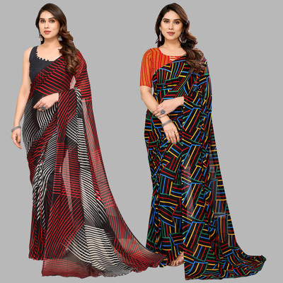 kashvi sarees Self Design, Printed Daily Wear Georgette Saree(Pack of 2, Red, Black, Multicolor)