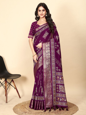 J6 Designers Applique Assam Silk Art Silk Saree(Purple)