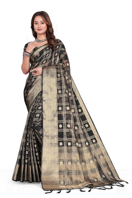 Aarunika MNT Solid/Plain Bollywood Organza Saree(Black, Gold)