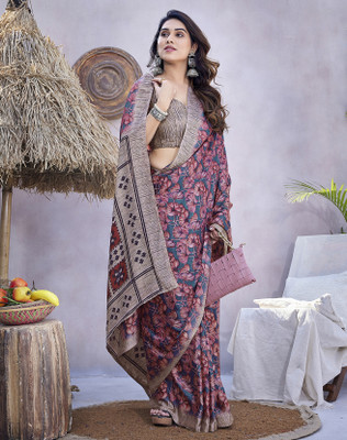 Kjs Digital Print Bollywood Chiffon Saree(Multicolor)