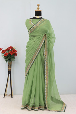 VarniRaaj Fashion Embellished Bollywood Organza Saree(Light Green)