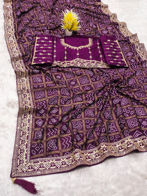 MARUTISAREE Printed Bandhani Cotton Silk Saree(Purple)