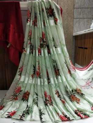 Bombey Velvat Fab Printed, Solid/Plain Baluchari Mulmul, Chiffon Saree(Light Green)