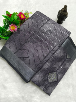 HouseOfCommon Woven Kanjivaram Linen, Cotton Linen Saree(Grey)