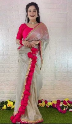 SHAH Solid/Plain Bollywood Chiffon Saree(Cream)