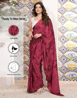 Samah Printed Bollywood Georgette Saree(Red, Black)