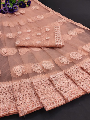 GEZREL Embroidered Leheria Net Saree(Multicolor)
