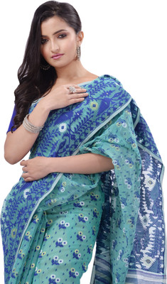 TANTLOOM Woven Handloom Handloom Pure Cotton Saree(Light Blue)