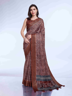 Tasrika Digital Print Handloom Tussar Silk Saree(Maroon)