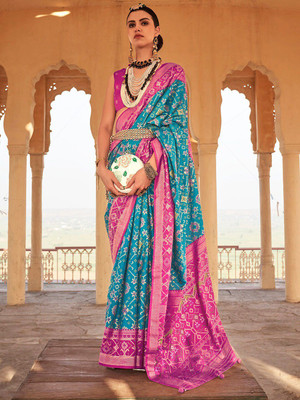 ANOUK Woven Patola Silk Blend Saree(Blue)